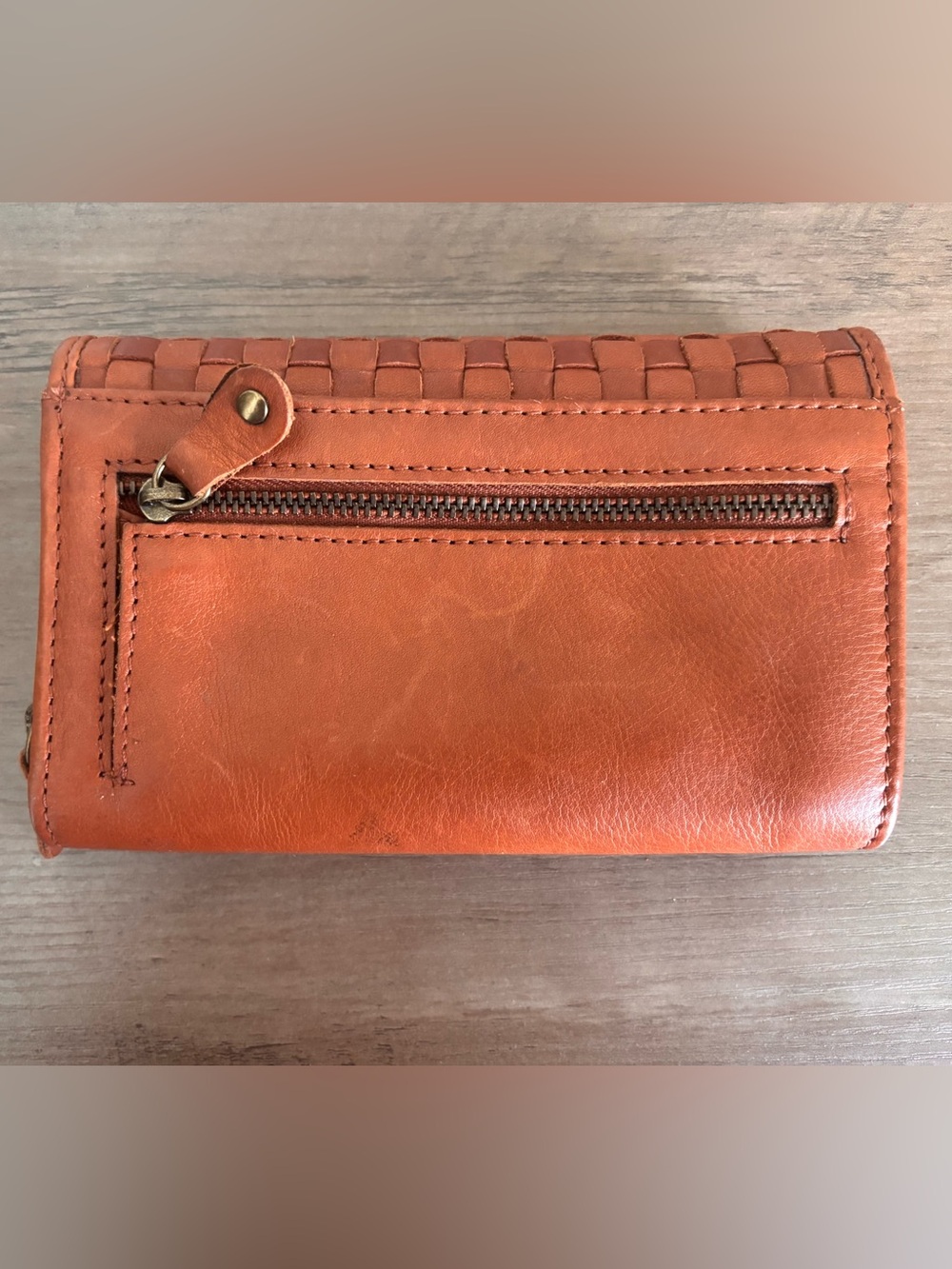 Woven Leather Clutch Wallet - Orange - Picture 2 of 7
